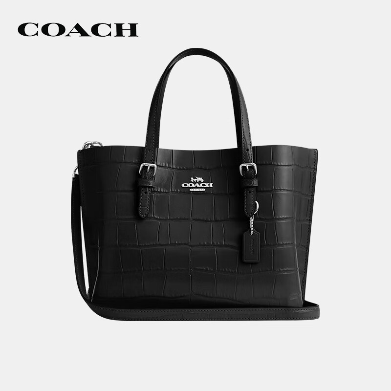 COACH Women's Crocodile Pattern Embossed Leather Handbag, Shoulder Bag, Crossbody Bag, Black CW017, New Year Gift