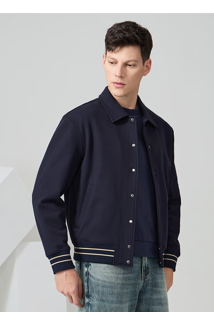 DANCING WOLVES [Heavy Fleece Lining] Textured Workwear Style Lapel Warm Skin-Friendly Sweatshirt Jacket, 102 Dark Blue, Size 165 6