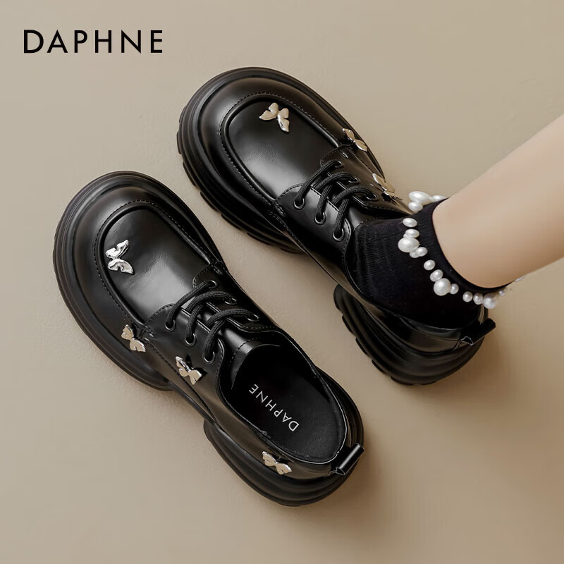 DAPHNE Thick-Soled Butterfly Leather Shoes for Women, 2026 Stylish Lace-Up Platform Loafers, British Style Soft Cake JK Flats
