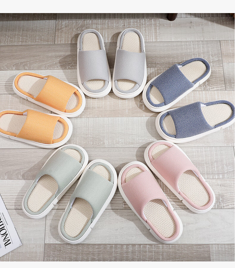 GUOLUOFEI Linen Slippers for Men And Women, All-Season Couple Indoor Non-Slip Cotton Linen Floor Sandals, Navy Blue, Size 42/43 13