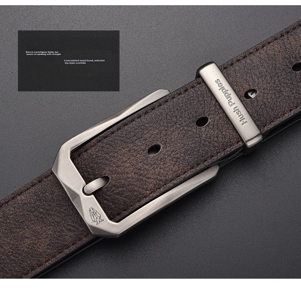 Hush Puppies Men's Belt with Pin Buckle, Classic Retro Trendy Casual Versatile Youth Waistband, Birthday Gift for Boyfriend 3