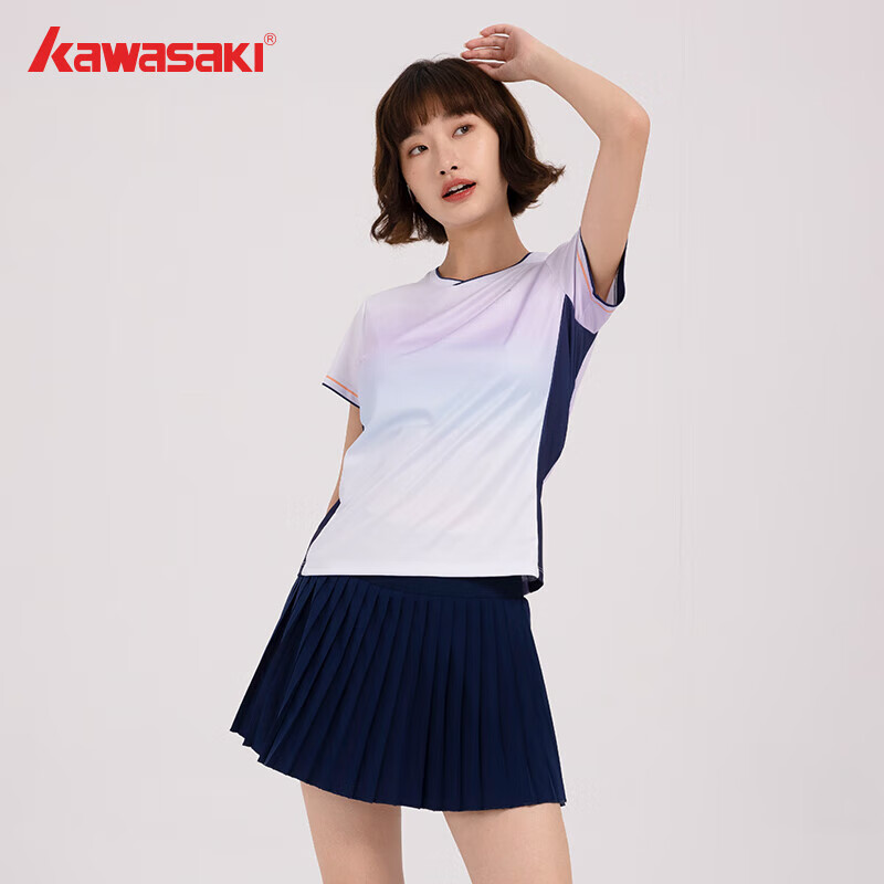 KAWASAKI Badminton Shirt for Women, Professional Sports Short-Sleeve Round Neck Quick-Dry T-Shirt B2977, Light Grape Purple, XL