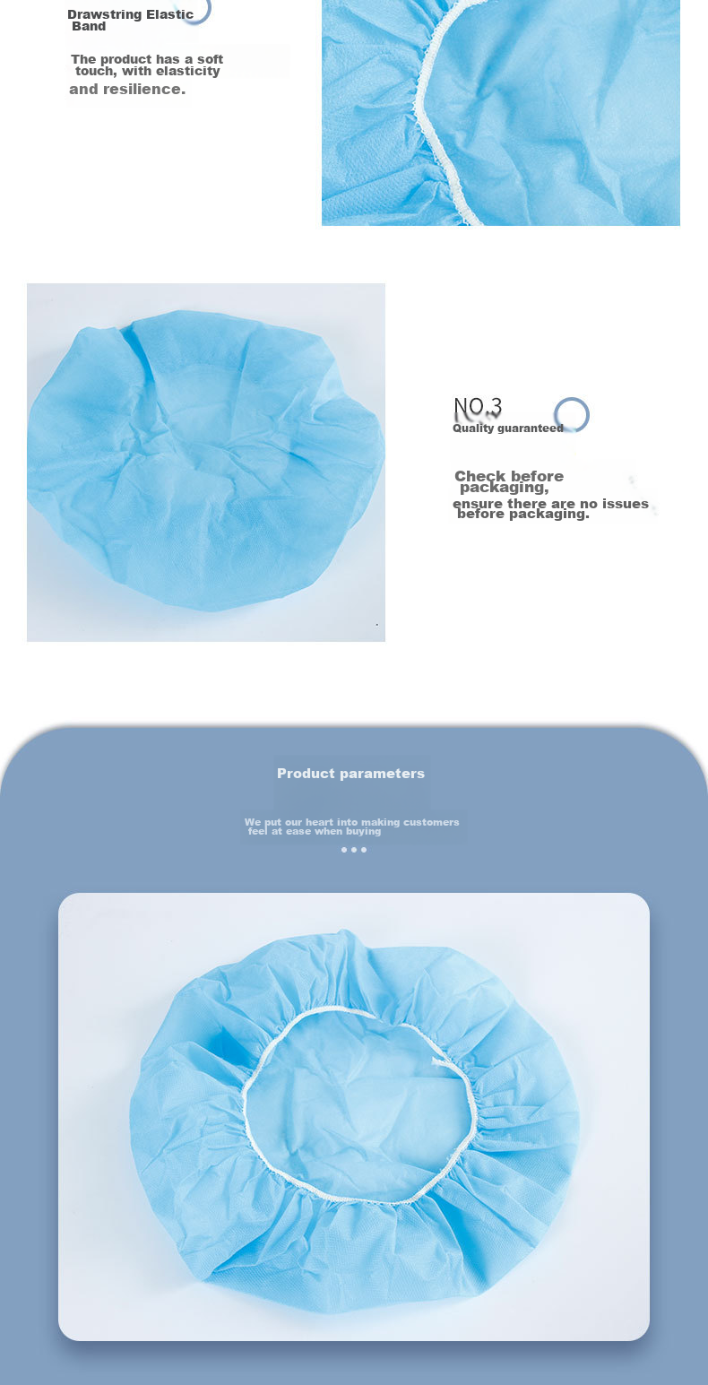 Golmud Disposable Head Cover, 50 Pieces/pack, Blue, Non-Woven Hat, Food Processing Hood, GM7901 5