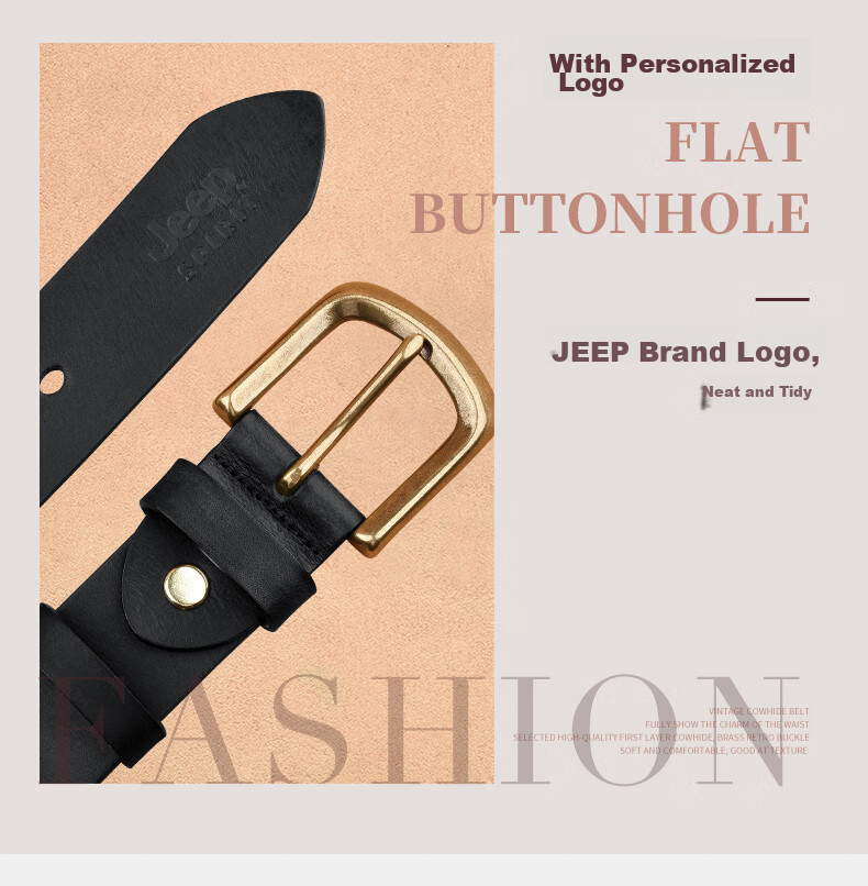 JEEP SPIRIT Men's Genuine Leather Belt with Pin Buckle, Business Style Vintage Belt, Birthday Gift Box for Boyfriend Or Husband 10