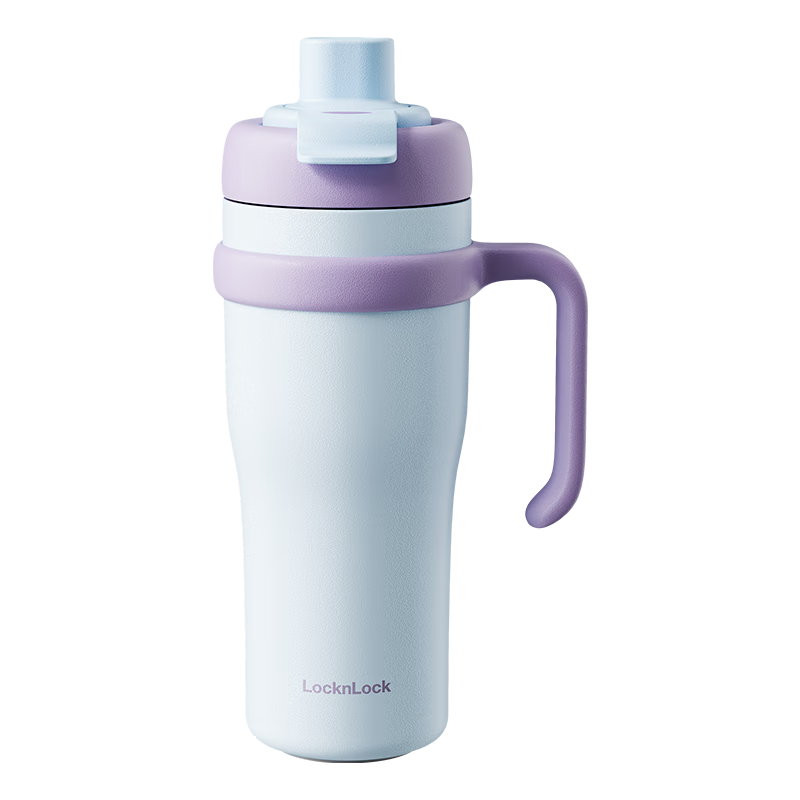 LOCK&LOCK Giant Ceramic-Coated Insulated Mug for Men And Women Students, Stylish Hot And Cold Water Bottle with Handle, 1L Sky Blue