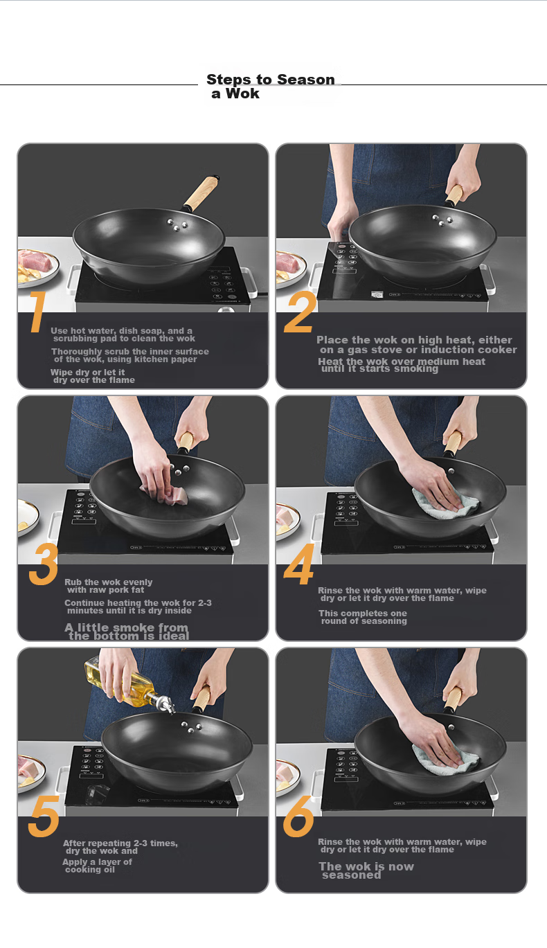 KOBACH Iron Wok, Uncoated Frying Pan, Pure Iron Cooking Pan, Compatible with Induction And Gas Stoves, Cookware, 32cm 10