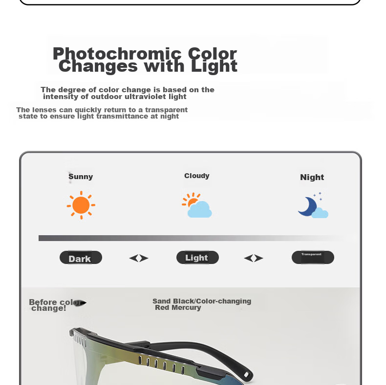 LOVECRAFT Photochromic Cycling Glasses with Black Frame And Gray Lenses, Day And Night Use, Windproof Mountain Biking Sunglasses with Goggles 20