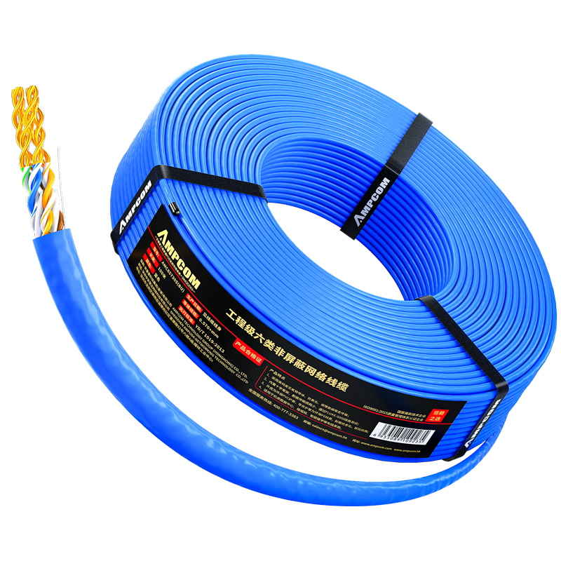 AMPCOM CAT6 Gigabit Unshielded Twisted Pair Ethernet Cable, 100 Meters, 8-Core 0.58 Oxygen-Free Copper, POE Surveillance Cable, Network Engineering Patch Cord AMC657100(BU)