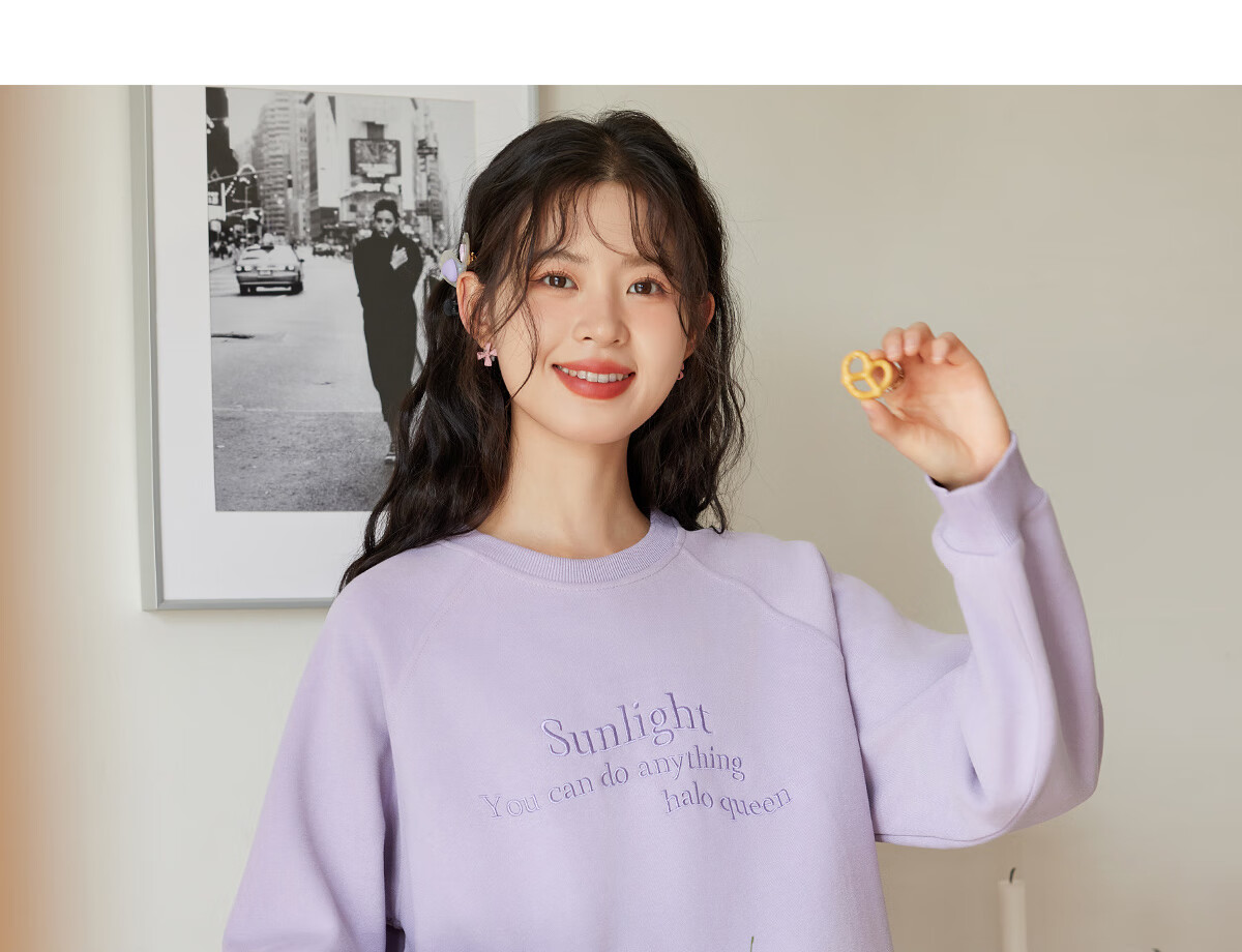 Halo Queen Women's Sweatshirt, Spring And Autumn Round Neck, Letter Print, Fashionable Versatile Comfortable Casual Pullover Top, New Product H143W1028 42