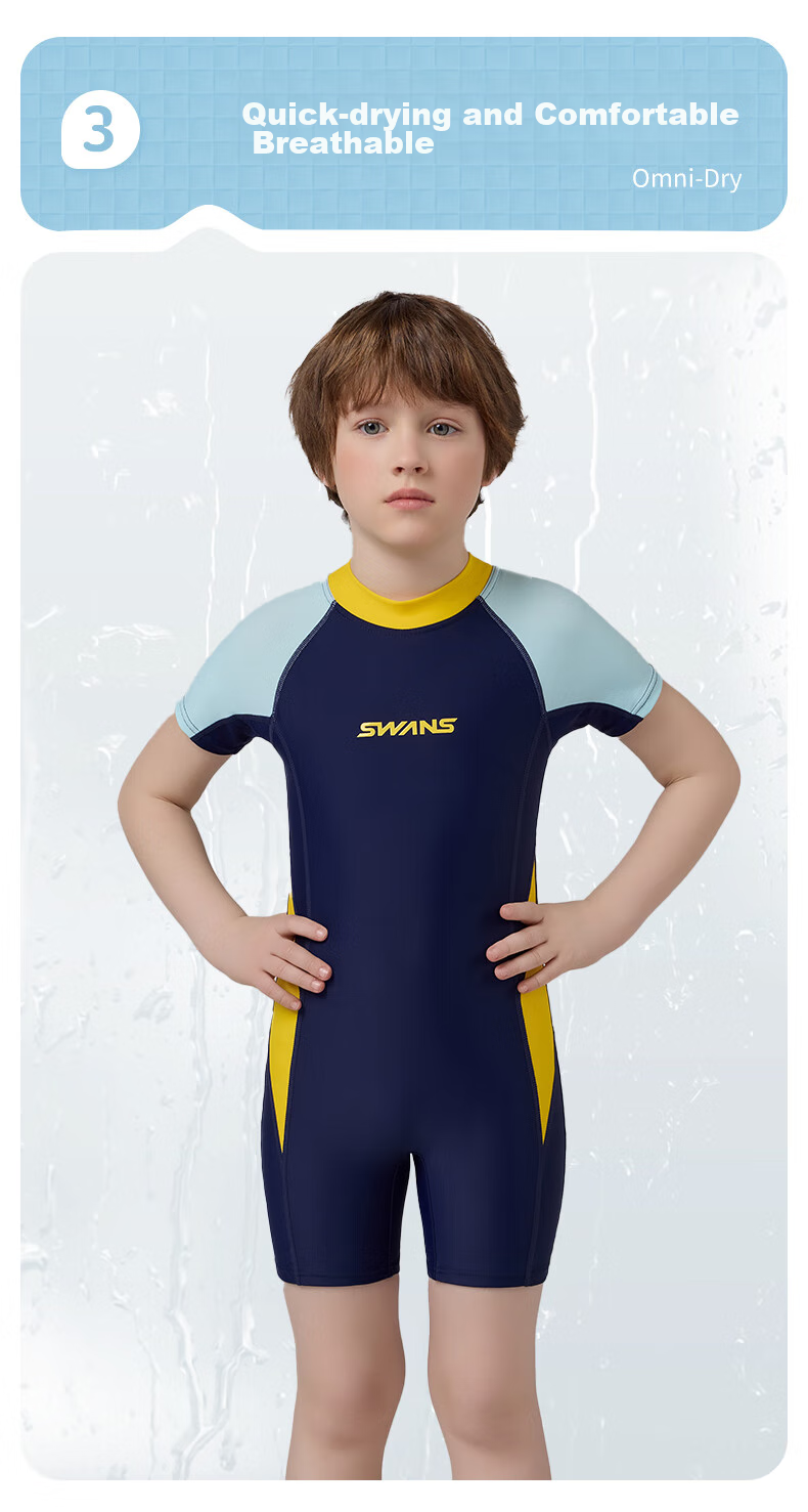 SWANS Children's Swimsuit, Boys' One-Piece Square-Leg Swimwear, Surfing Suit for Older Kids And Toddlers, Swimming Trunks, Size 140 8