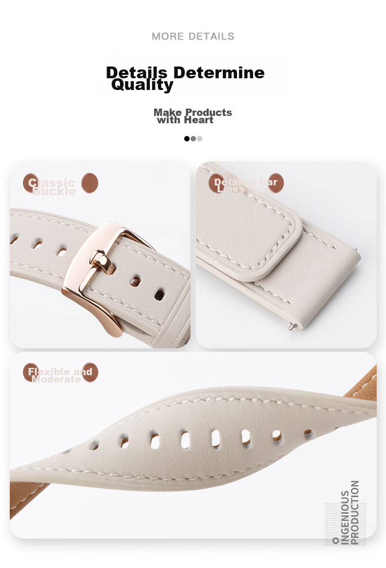 Weiqiantu Leather Watch Strap Compatible with Huawei Watch GT3/GT2/42MM GT3Pro/20mm, Women's Style, Universal for 42/43mm Watch Faces [Elegant White] 5