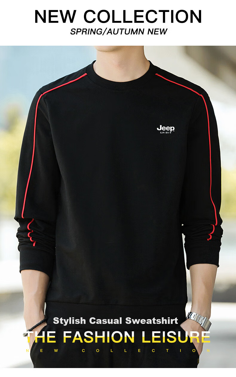 JEEP SPIRIT Men's Sweatshirt, Spring And Autumn Long-Sleeve T-Shirt, Outdoor Casual Versatile Round Neck for Young And Middle-Aged, Black, XL 5