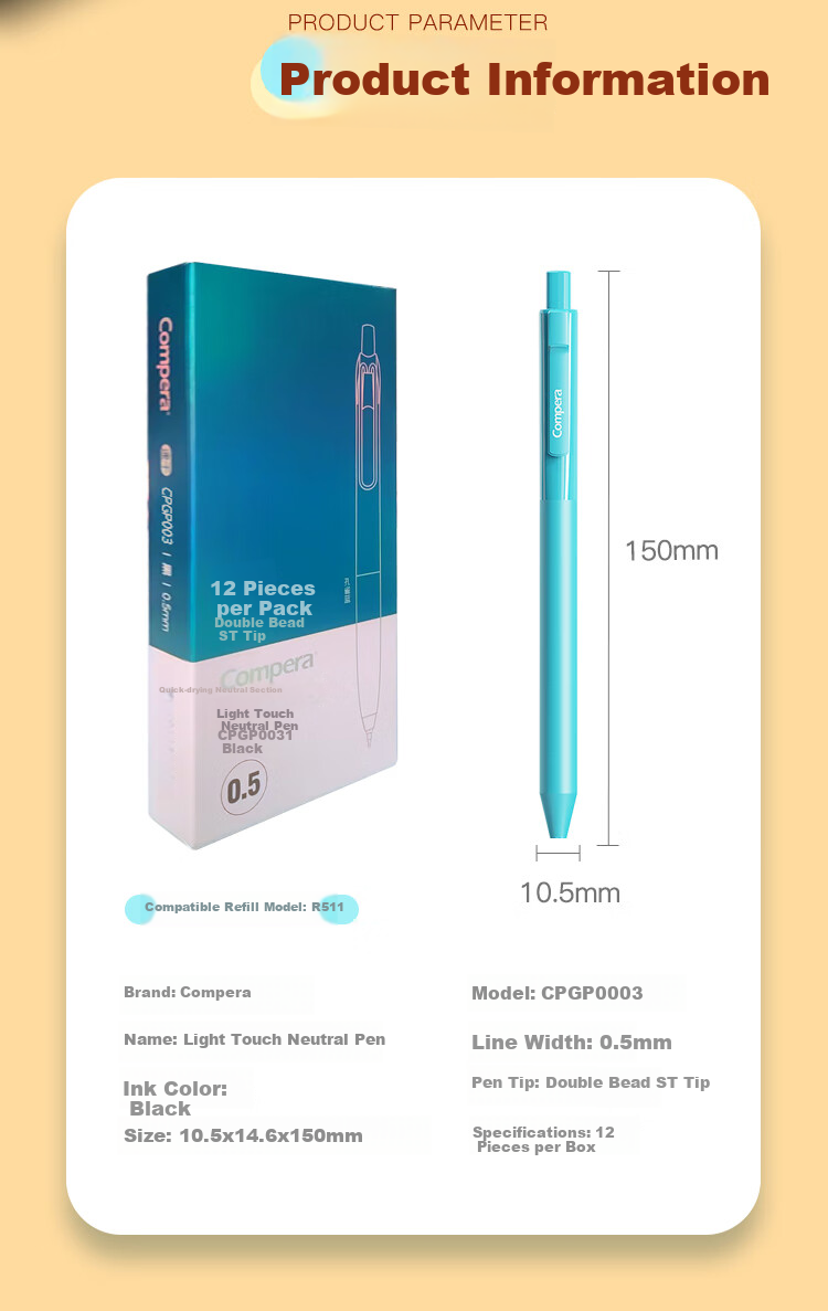 COMIX Quiet Retractable Gel Pen, Brown Barrel, 0.5mm Double Ball ST Tip, Black, 12 Pens/box, CPGP003 7