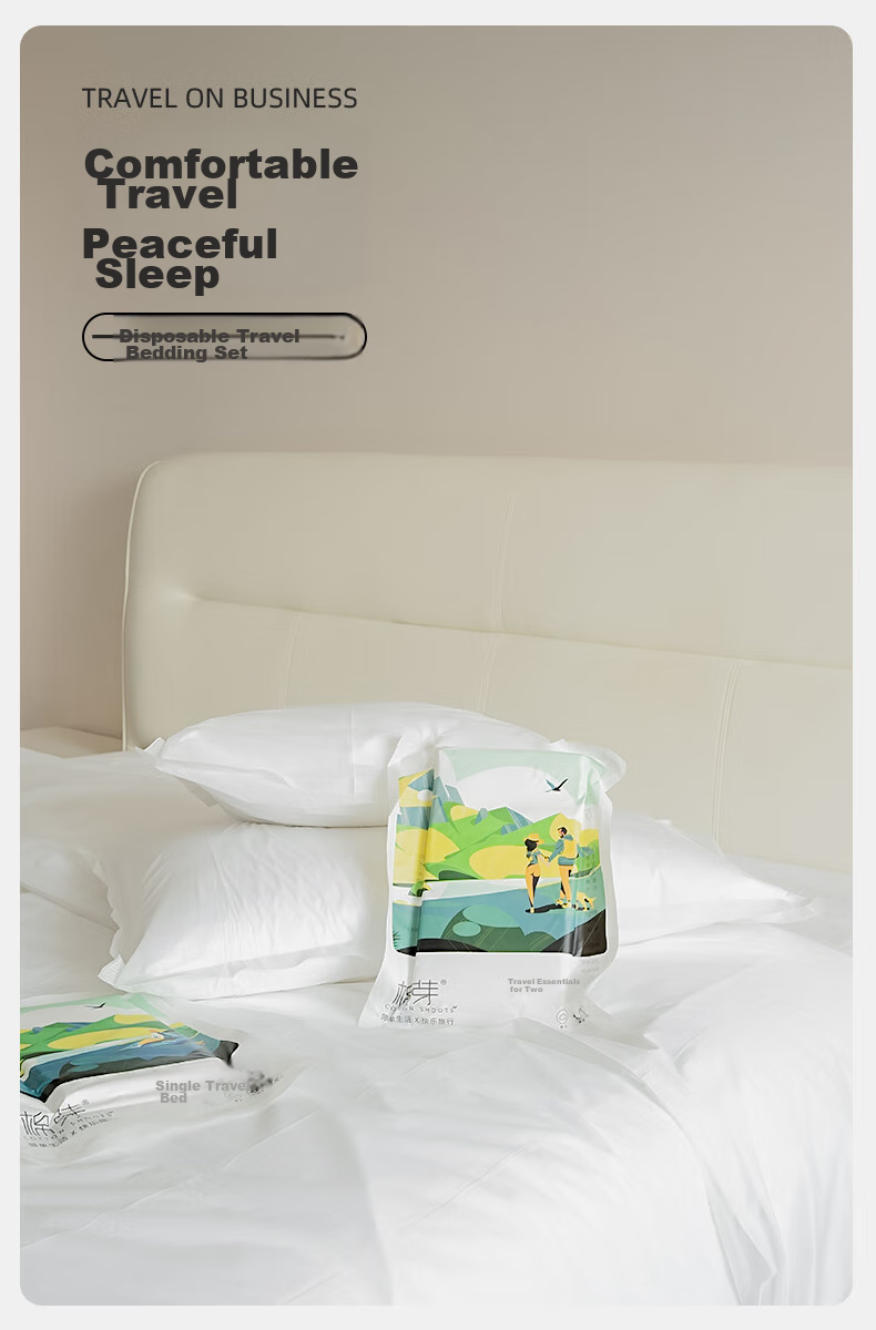 COTTON SHOOTS Disposable Bed Sheet Pillowcase Duvet Cover Travel Portable Bedding Set Thickened Dirt-Proof White Single Bed Three-Piece Set 1