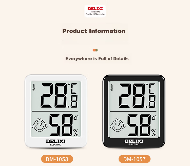 DELIXI ELECTRIC Electronic Thermometer for Indoor, Car, Office, Home, Bathroom, Baby Room, Digital Display High-Precision Wall-Mounted Temperature And Humidity Meter 10
