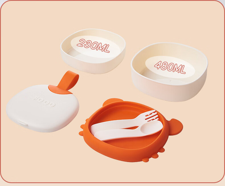 HOY BELL Baby Dining Plate with Suction Cup, Silicone Children's Cutlery, Learning to Eat Divided Feeding Bowl, Green Fork And Spoon 3-Piece Set 10