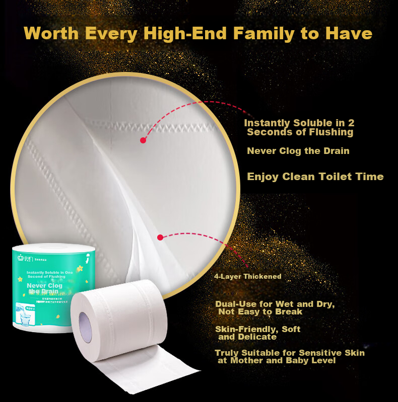 Rinuo Water-Soluble Toilet Paper, Dissolves in Water, Core Roll Toilet Paper, 4-Ply, 180g Per Roll, Full Box of 27 Rolls 4