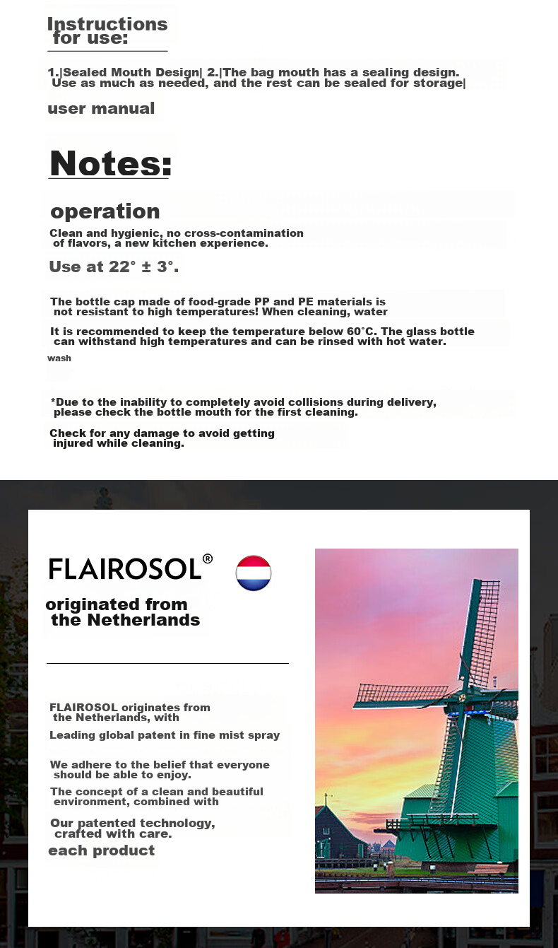 FLAIROSOL Spray Bottle, Dutch Patent Atomizing Oil Sprayer, Air Fryer Household Kitchen Oil Control Spray Bottle, Olive Oil Bottle 22