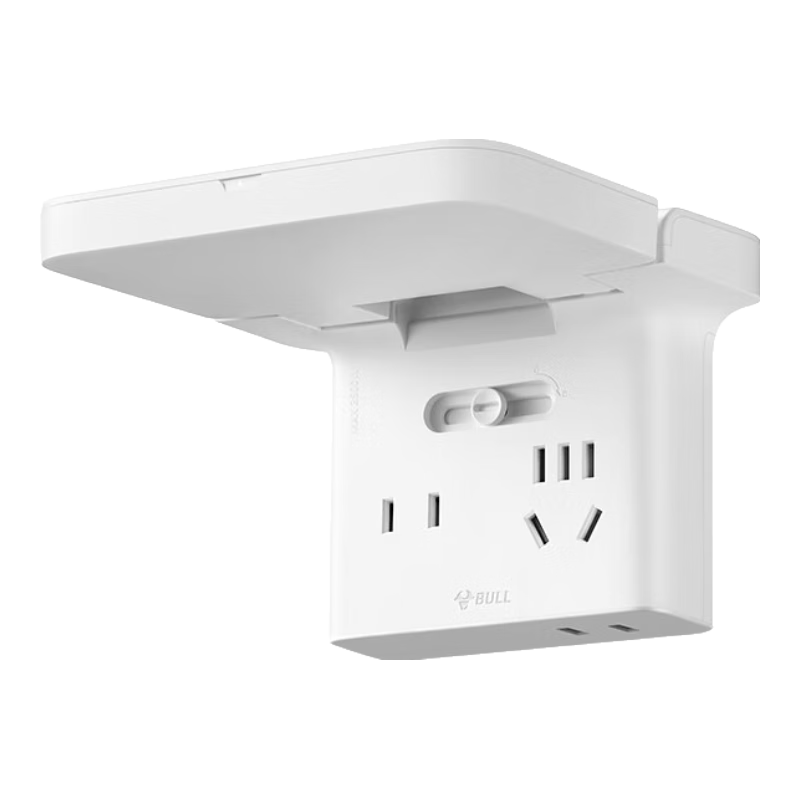 BULL Storage Shelf Socket/sliding Movable Power Strip/one-To Wireless, No Drilling Required Router Set-Top Box Camera Storage Rack, Suitable for Straight/sloping Five-Hole, No Switch