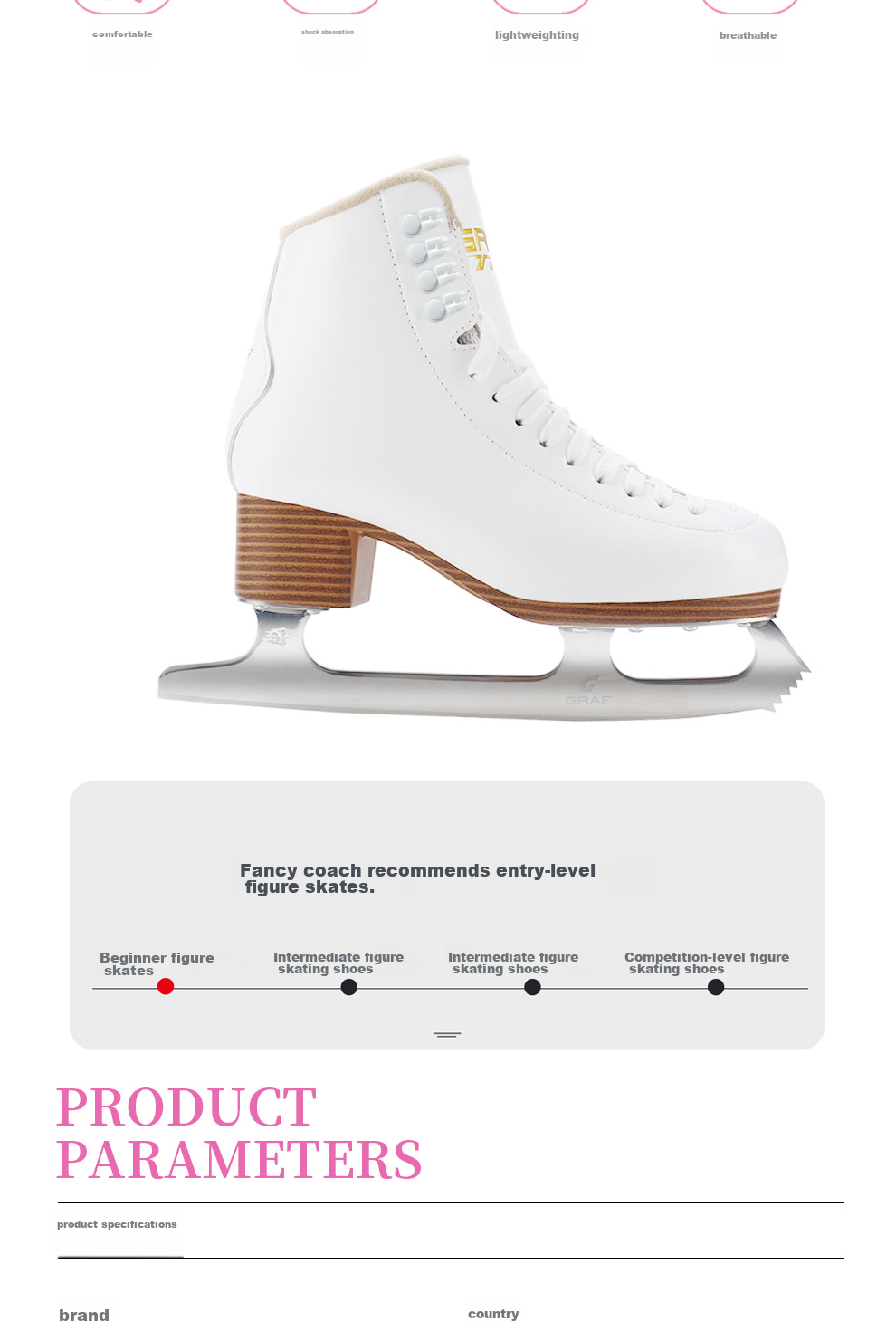 GRAF Swiss Figure Skating Shoes, Children's Ice Skates, Adult Beginner Professional Ice Skates, U50 Pro Size 35 3