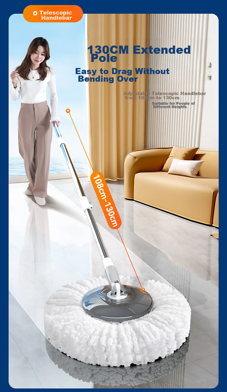 BAOJIAJIE [Yang Mi's Choice] Rotating Mop, 2 Cloths Included, Single Bucket with Dual Drives, No-Hand Wet And Dry Use 14
