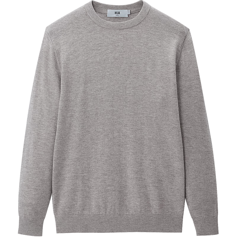 HLA [Brand Exclusive] Men's Long-Sleeve Knit Sweater, Light Business Classic Round Neck Pure Wool Sweater