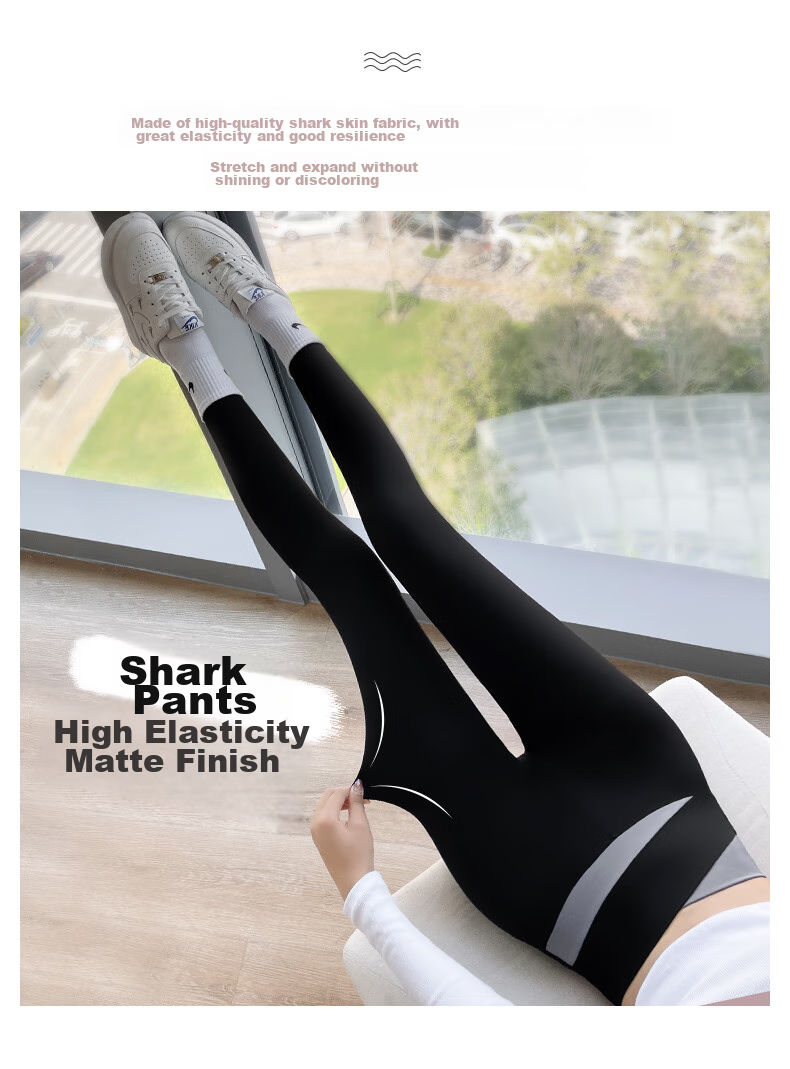 LangSha Shark Leggings for Outer Wear, Butt-Lifting Yoga High-Waisted Tummy Control Slimming Sports Plus Size Women's Thin Pants Base Layer 8