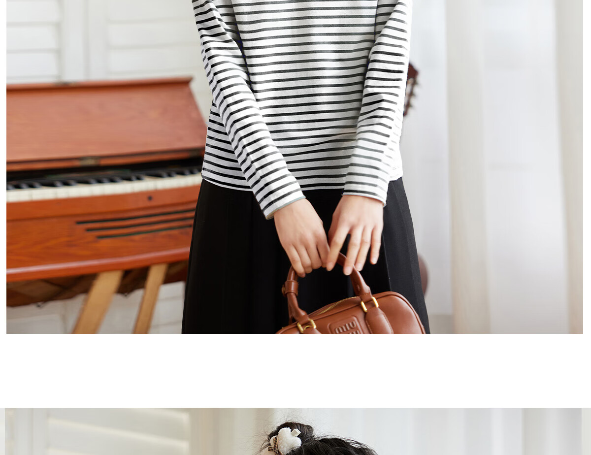 Halo Queen Long-Sleeve T-Shirt for Women, Spring And Autumn Round Neck, Heart Embroidery Striped Base Shirt, Casual Fashion Top, New Product H143T2005 68