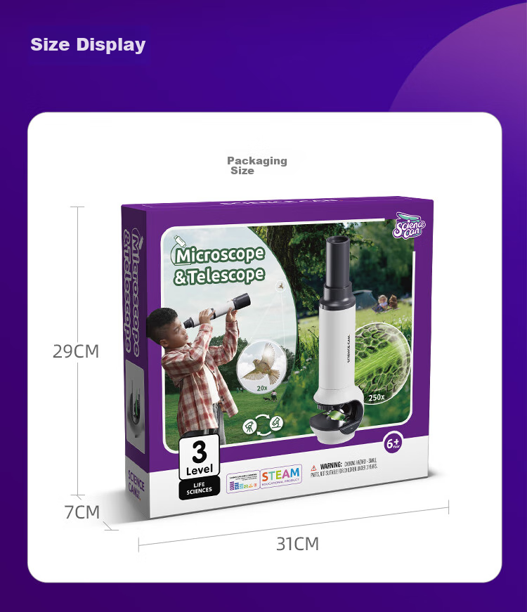Science Can Microscope Children's Holiday Gift Box, High Definition High Magnification, Educational Toy for Boys And Girls Aged 3-8, Birthday Present 24