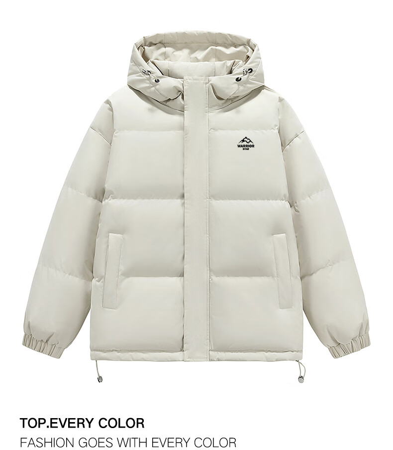 Warrior Men's Winter Thickened Cotton Padded Mid-Length Hooded Student Puffer Jacket New Year Coat 21