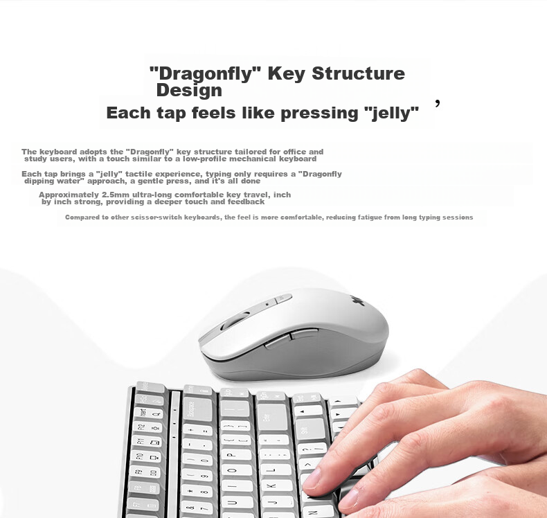 Lenovo Xiaoxin K1P Quiet Wireless 98-Key Keyboard And Mouse Set, Jelly Touch Mechanical Rebound, Multi-Key Shortcuts, 3-Level DPI, Windows Compatible, Twilight Gray 7
