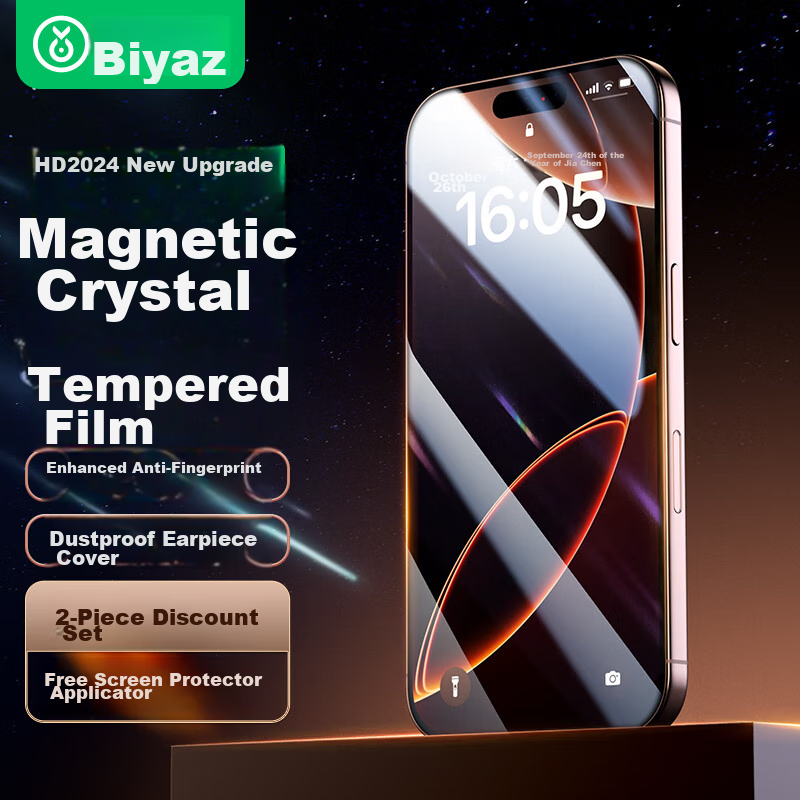 BIAZE [2 Pieces of Ceramic Crystal + Tool] Tempered Glass Screen Protector for Apple IPhone 17, IPhone 16 Pro Phone Film, HD Anti-Drop Anti-Fingerprint No White Edge Glass Protection JM315