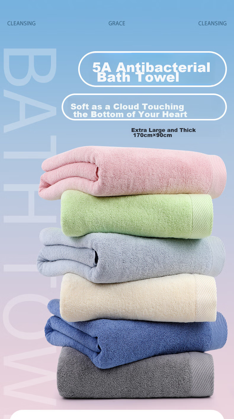 Grace 5A Antibacterial Pure Cotton Bath Towel, Extra Large And Thick, 650g, for Men And Women, Absorbent Quick-Drying Wrap Towel, 170*90cm, Sports 1