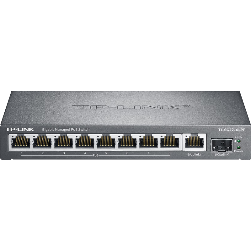 TP-LINK 10-Port Gigabit Switch with 8 PoE Ports, 9 Gigabit Ethernet + 1 Optical Port, Network Splitter And Switch TL-SG2210LPF