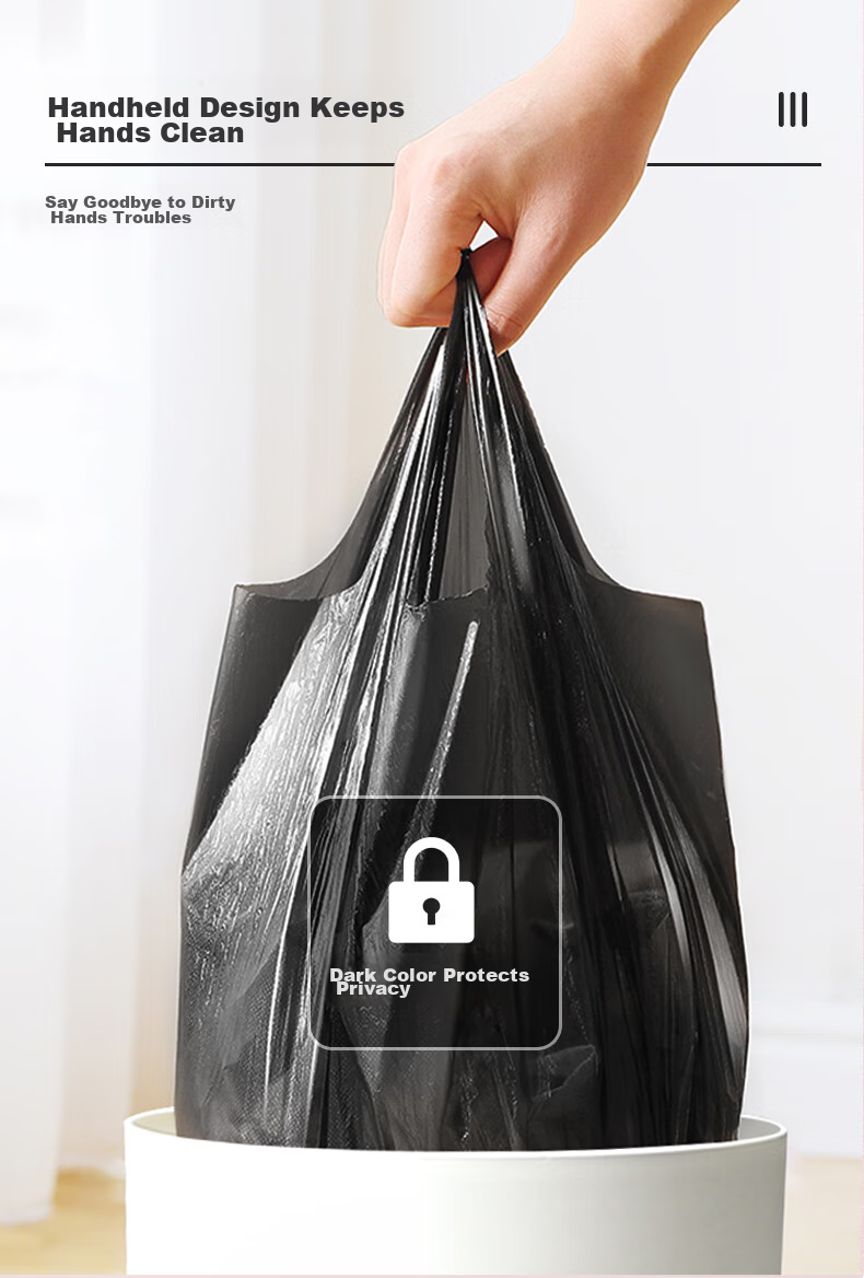Sodolike Shangdao Vest-Style Garbage Bags, Black, 50*65cm, 1000 Pieces, Single-Sided, 1 Micron Thick, Perforated Handle, Whole Box Packaging 4