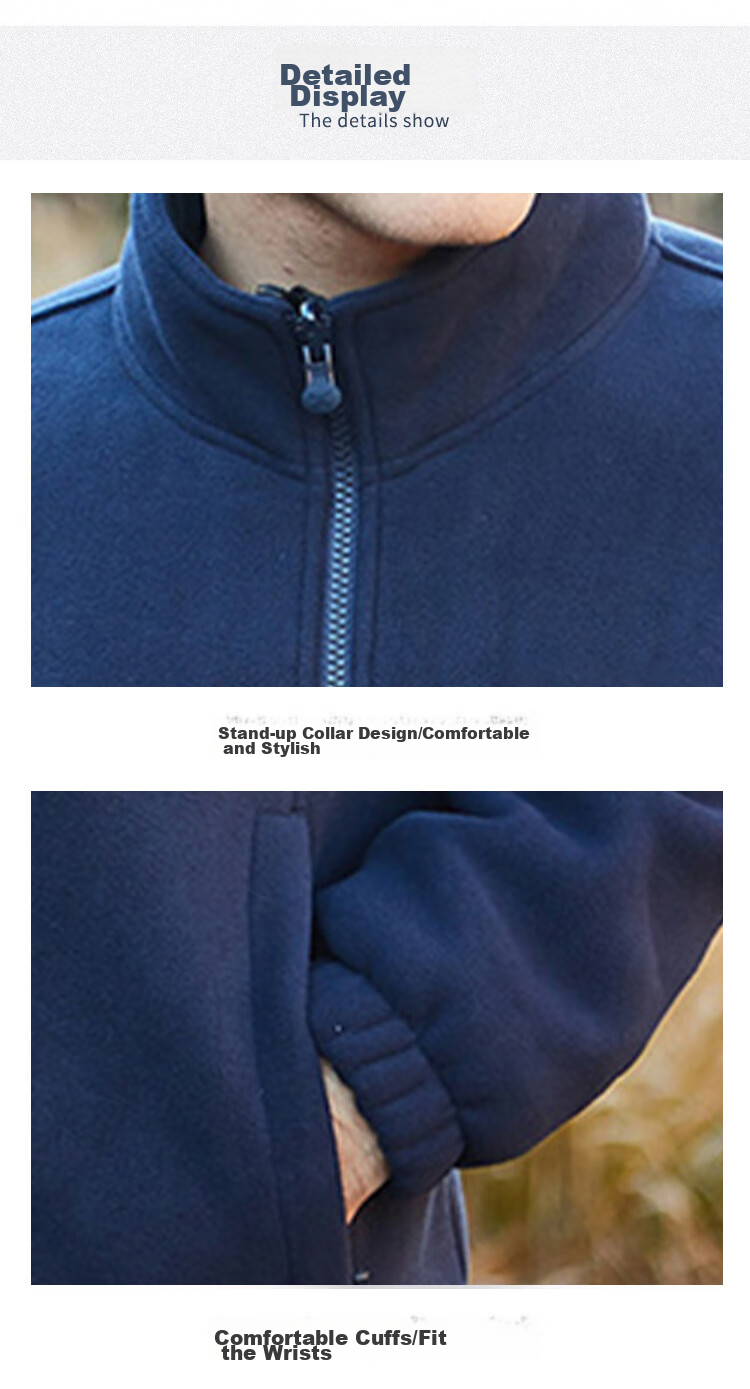JEEP Men's Jacket, Trendy Simple Stand-Collar Fleece Jacket with Embroidery, Men's Fleece Coat 085, Black, M 6