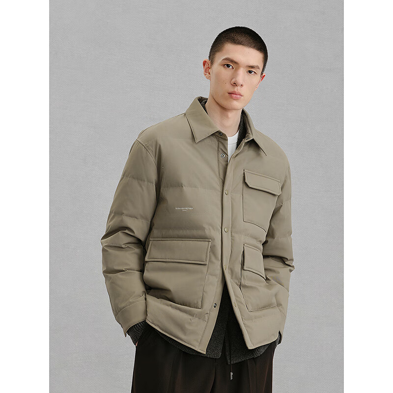 GXG Men's Casual Workwear Shirt-Style Lightweight Down Jacket Khaki 180/XL