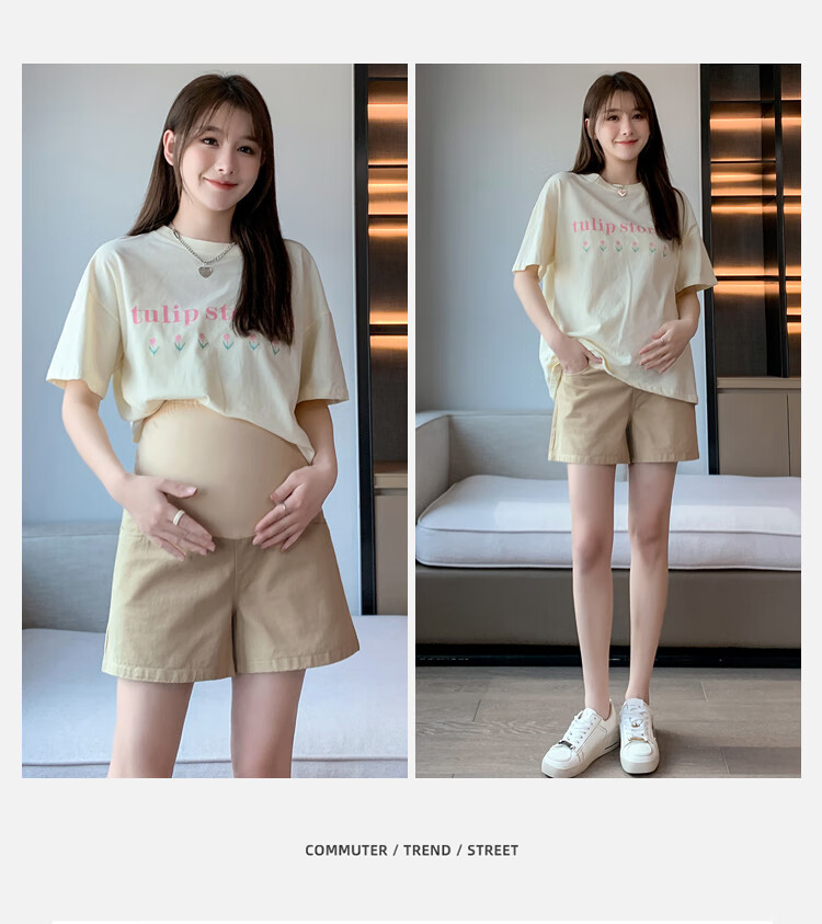 JOYNCLEON Maternity Shorts Summer Thin Cotton Denim Leggings Safety Pants Maternity Wear Off-White L Jyk176505 38