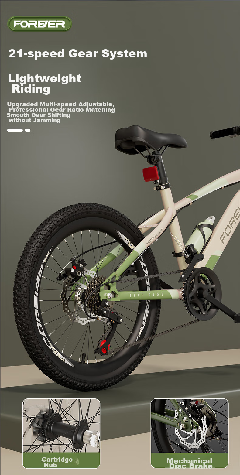 FOREVER Children's Bicycle for Primary And Secondary School Students, Youth Mountain Bike, Kids' Pedal Bike for Ages 8-12, 18-Inch Army Gree 11