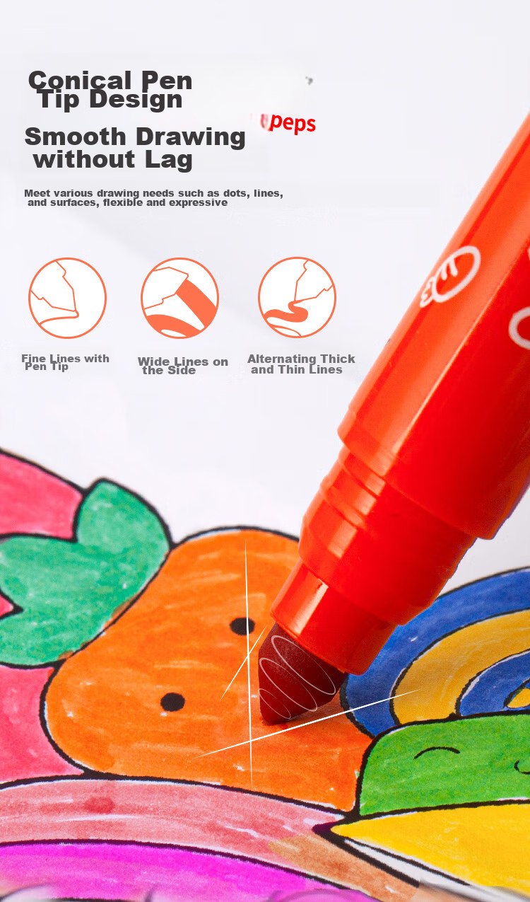 Maped [Creative Art] Large Head Thick 24-Color Watercolor Markers, Washable Drawing Pens for Children And Students, Beginner Art Doodle Coloring Pens, 846971CH, Children's Art Education Gift 8