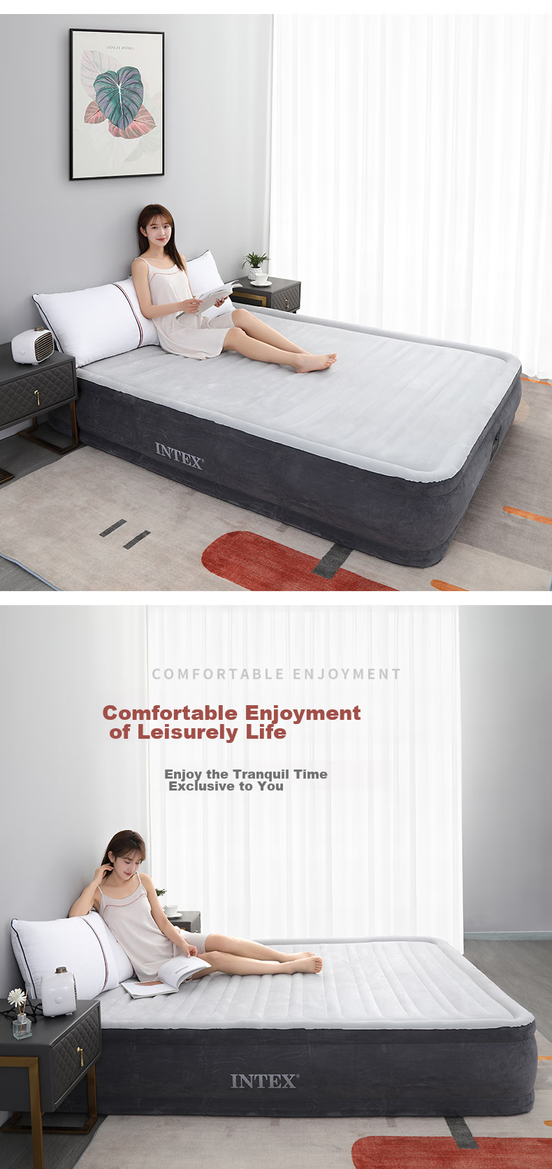 INTEX 67770 Built-In Electric Pump Double Automatic Inflatable Bed for Home Use, Portable Nap Bed, Folding Bed CT13 with 2 Pillows 9