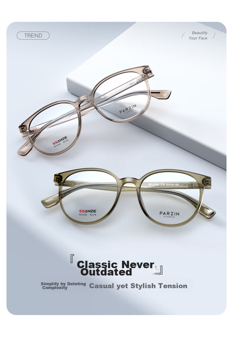 PARZIN Myopia Glasses Frame, Fashionable Round Frame for Men And Women, Lightweight Plain Glasses, Can Be Fitted with Prescription Lenses, 31026 4