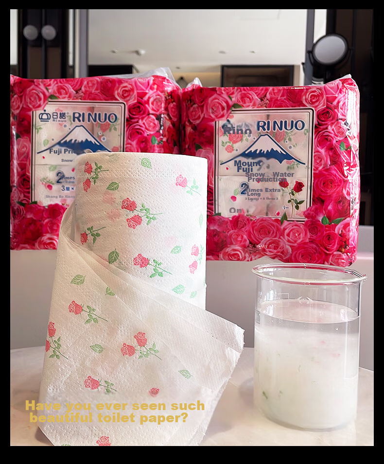 Rinuo Japanese Imported Rose Scented Toilet Paper, Water-Soluble And Quick-Dissolving, Core Roll Paper with Printed Pattern, 1 Pack 18