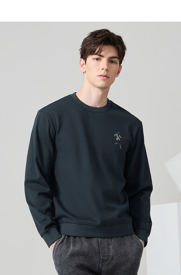 Dancing with Wolves [Long-staple Cotton Lined with Fleece] Autumn Winter Thickened Warm Crewneck Sweatshirt Men's Hoodie 001 Black 170 11