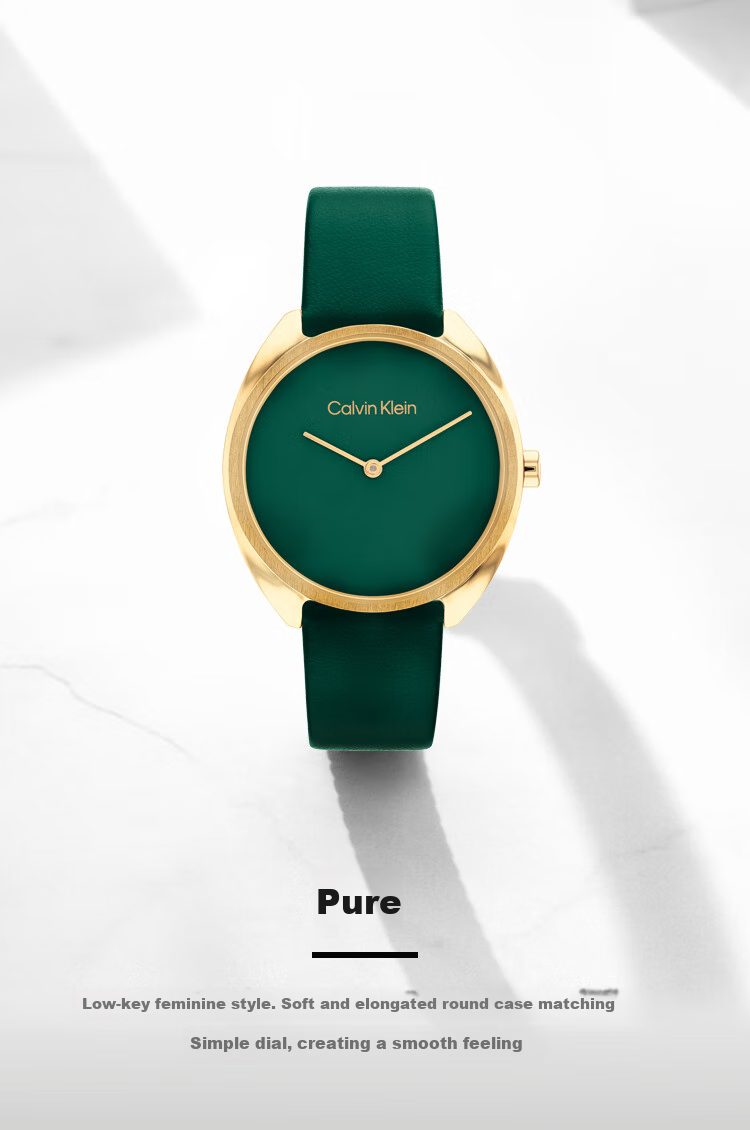 Calvin Klein CK Watch Pure Style Retro Small Green Dial Strap Women's Wristwatch, Goddess Day New Year Gift 25200273 1