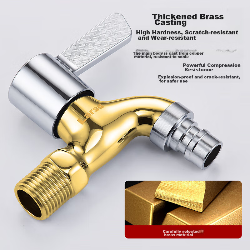 Larsd Washing Machine Faucet, 4-Point Quick-Open Faucet with Thickened Copper Body, Tap Water Faucet for Washing Machine, LD5267