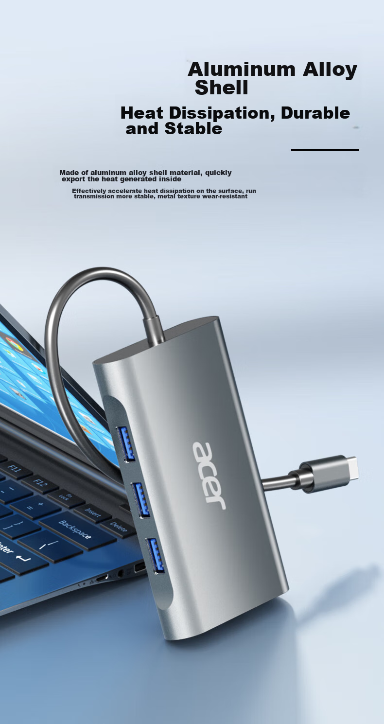 Acer Type-C 7-In Expansion Dock USB Hub HDMI/VGA/LAN Port Compatible with Laptops MacBook, Huawei Adapter Converter 12