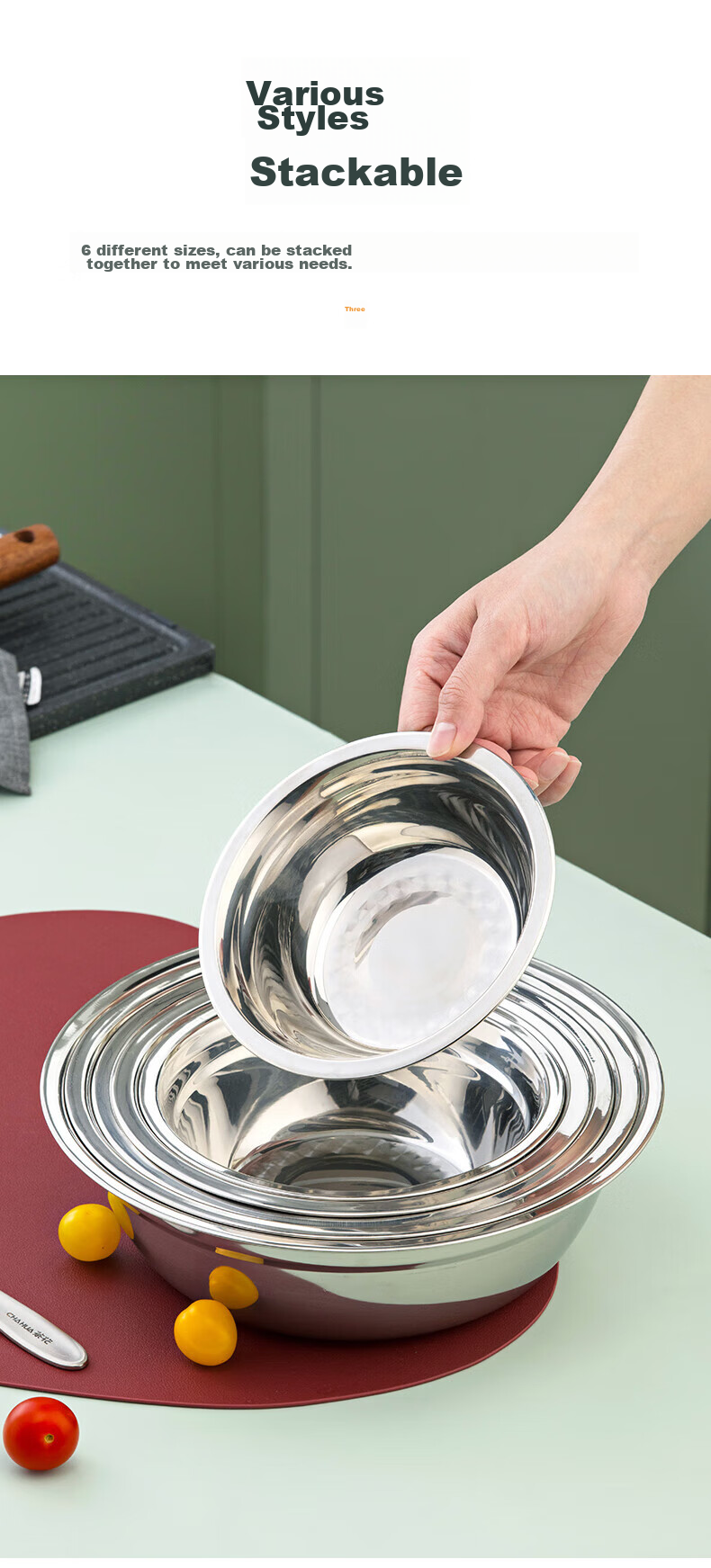 CHAHUA Premium Stainless Steel Thickened Round Plate Household Vegetable Plate Dining Plate Barbecue Plate 20cm 2-Pack 6