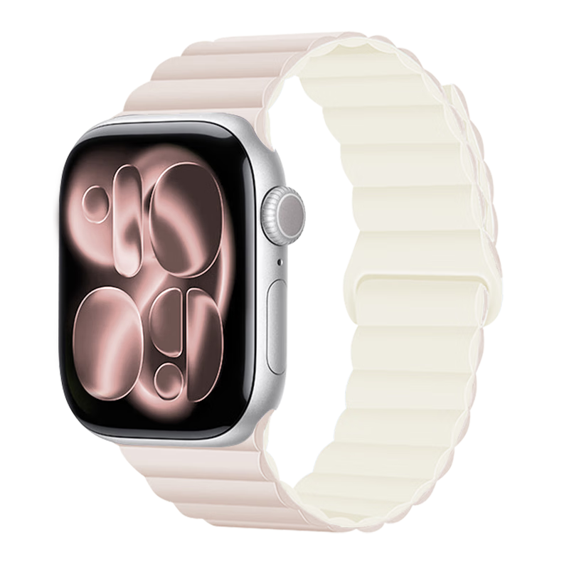 MSSM Compatible Apple Watch Band S12/S11, Magnetic Strap for Apple IWatch S10/9/SE3/Ultra4 Silicone Strap, Oxford Pink with Starlight 44-49