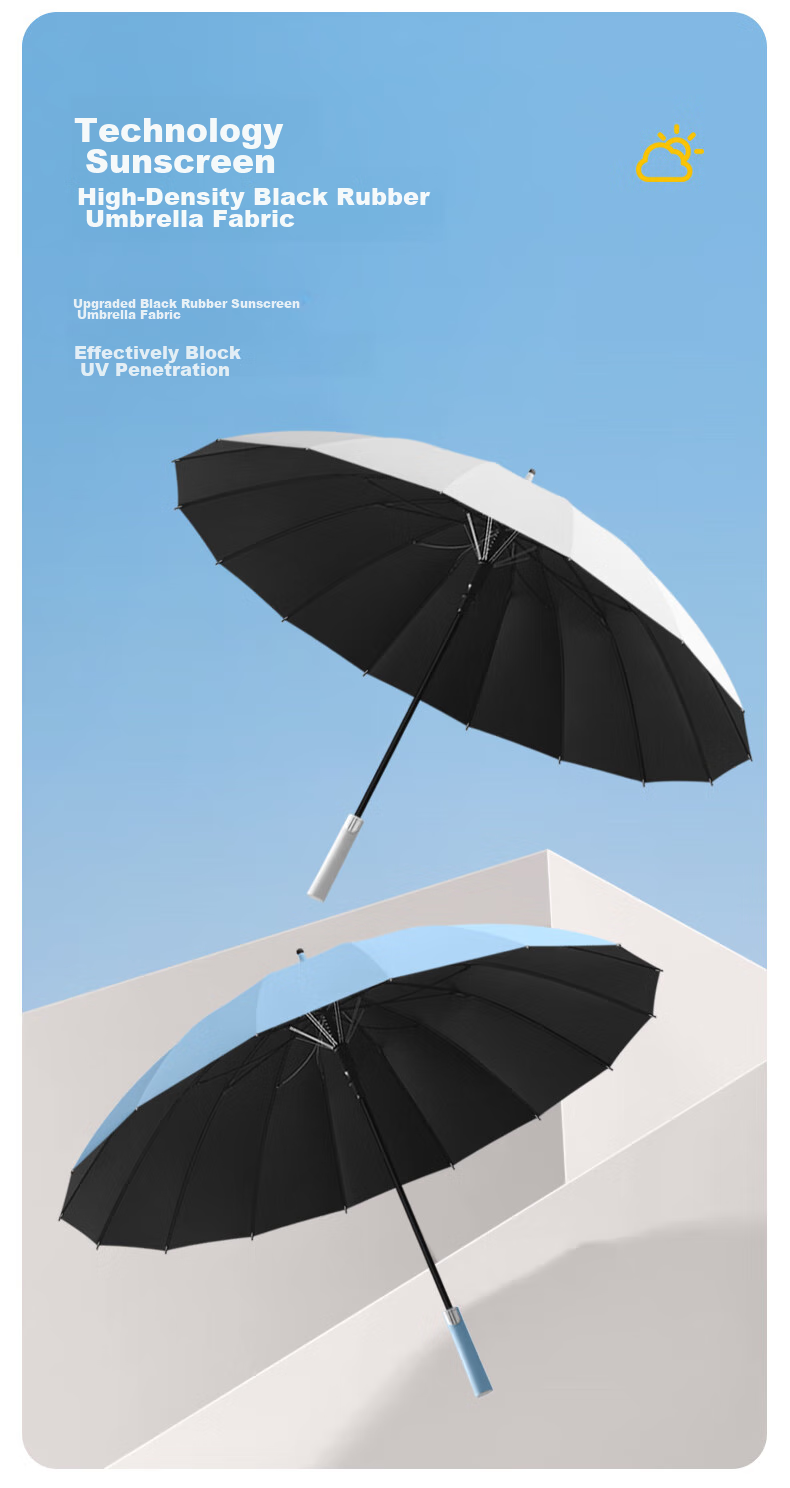 MAYDU 16K Lotus Bone Umbrella, Long Handle, Enlarged Double-Person Umbrella, Black Rubber Sun Protection Umbrella, 560 Grams, M1609 Blue 2